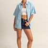 Short Sleeve Button Down Oversized Shirt - Baby Blue